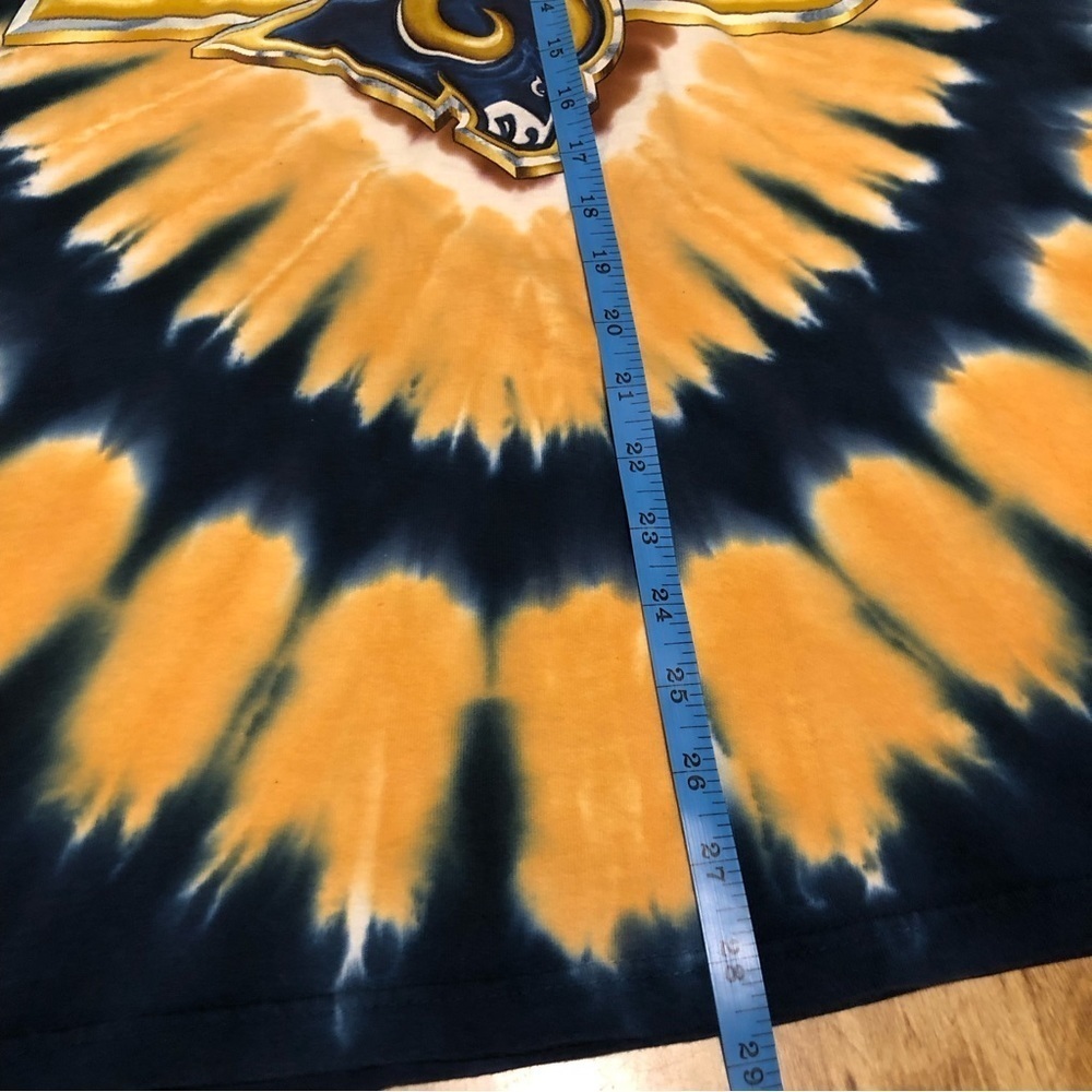 3/$25 Vintage 90s Liquid Blue St Louis Rams Tie Dye Blue Gold Circles Large - Picture 10 of 10